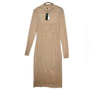 AFRM Mesh Dress Midi Long Sleeve Women's Size M Mock Neck